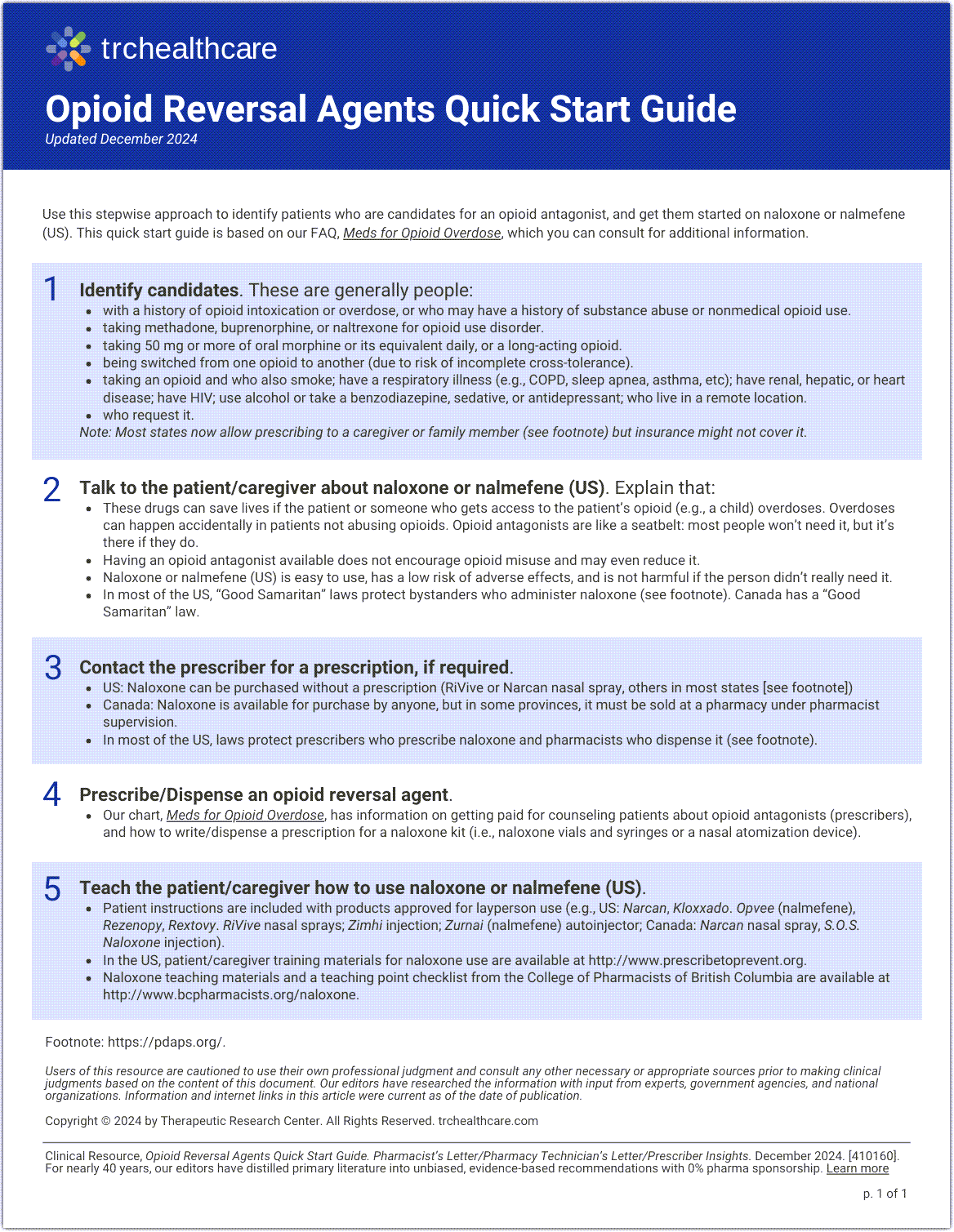 Opioid Reversal Agents Quick Start Guide